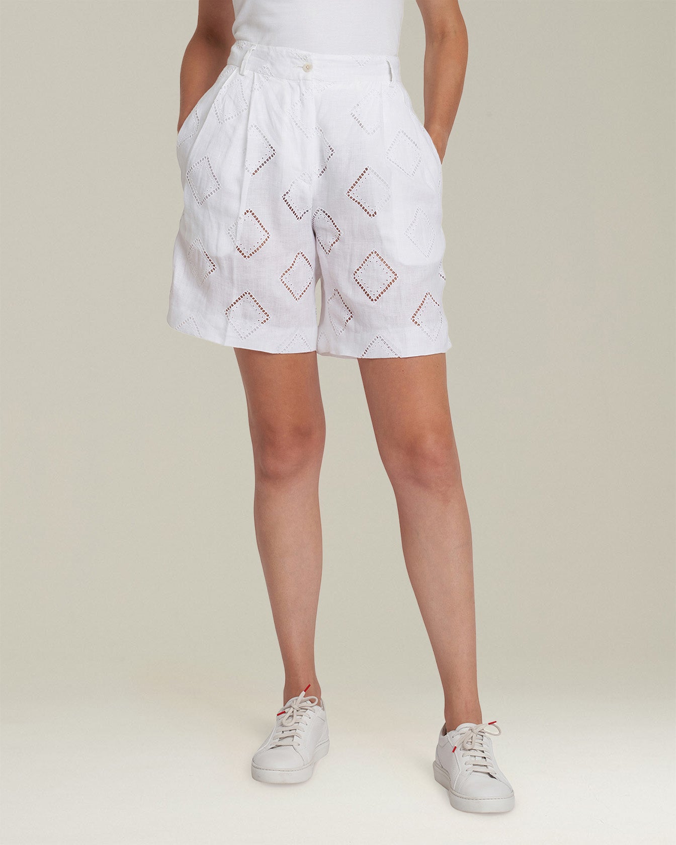 Kiton Pantaloni Lino Bermuda Shorts Weiß Baumwolle
