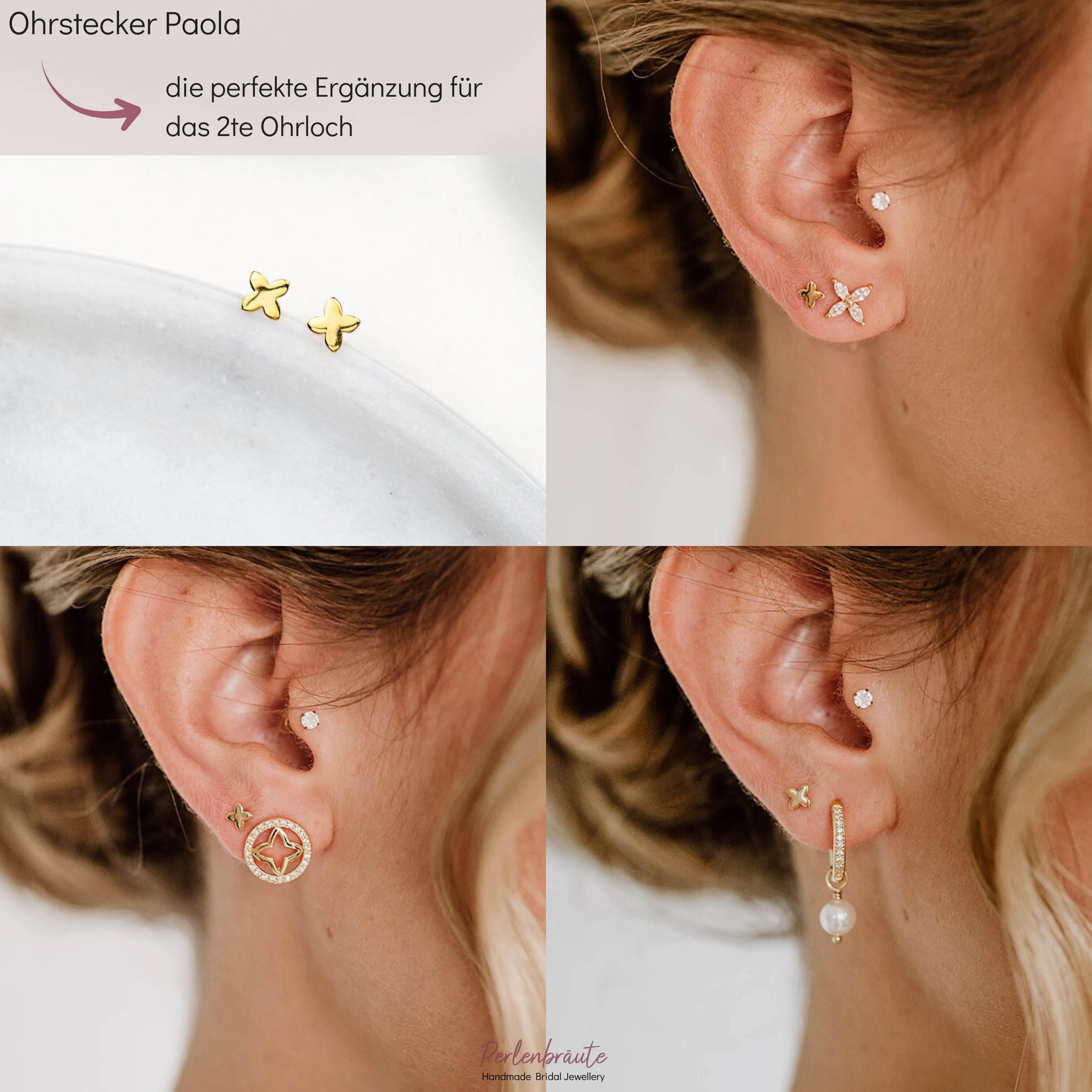 Perlenbräute Paola Stern Ohrstecker Gold Brautschmuck 5mm