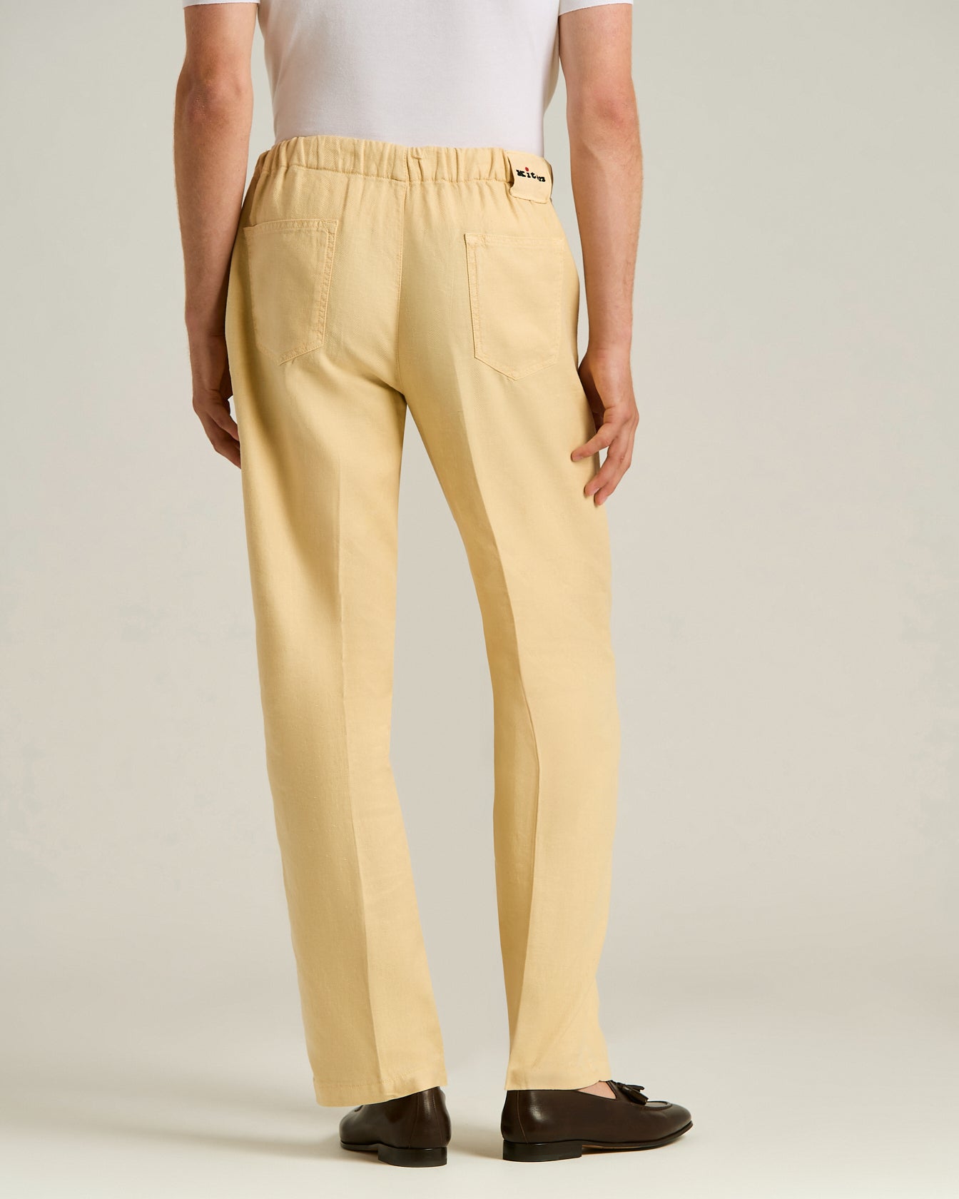 Kiton Leinen Baumwoll Hose Natur Elastan Gr. 34