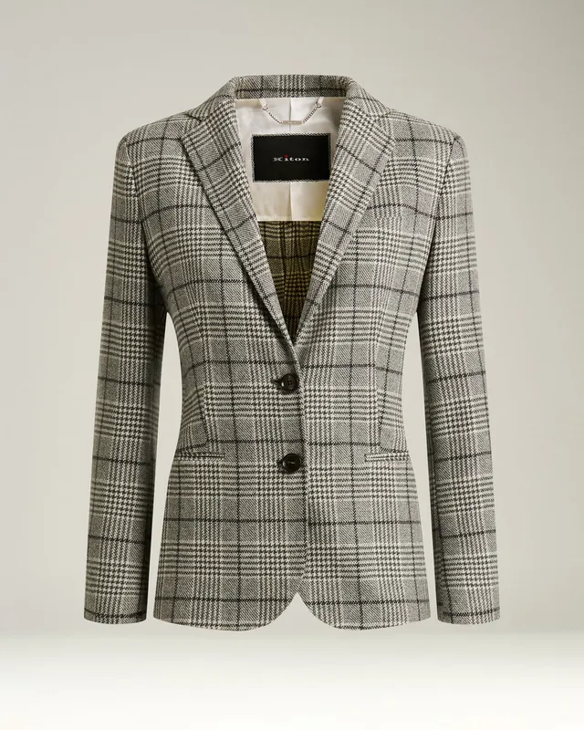 Kiton Prince of Wales Kaschmir Blazer Schwarz-Weiß Gr. 40