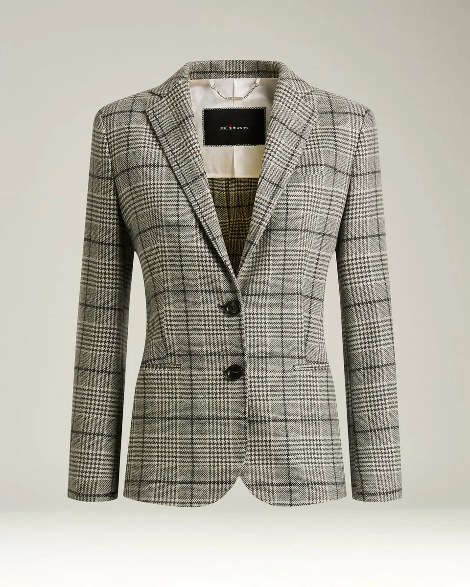 Kiton Prince of Wales Kaschmir Blazer Schwarz-Weiß Gr. 40
