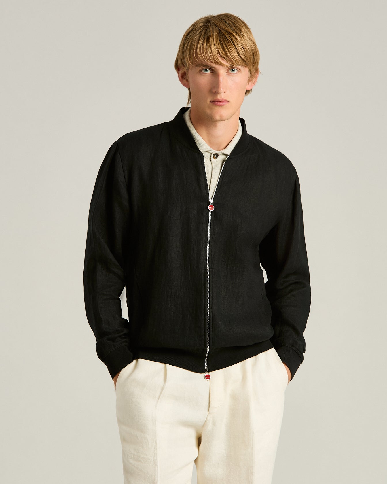 Kiton Jacke Leinen Schwarz Zip Sommer