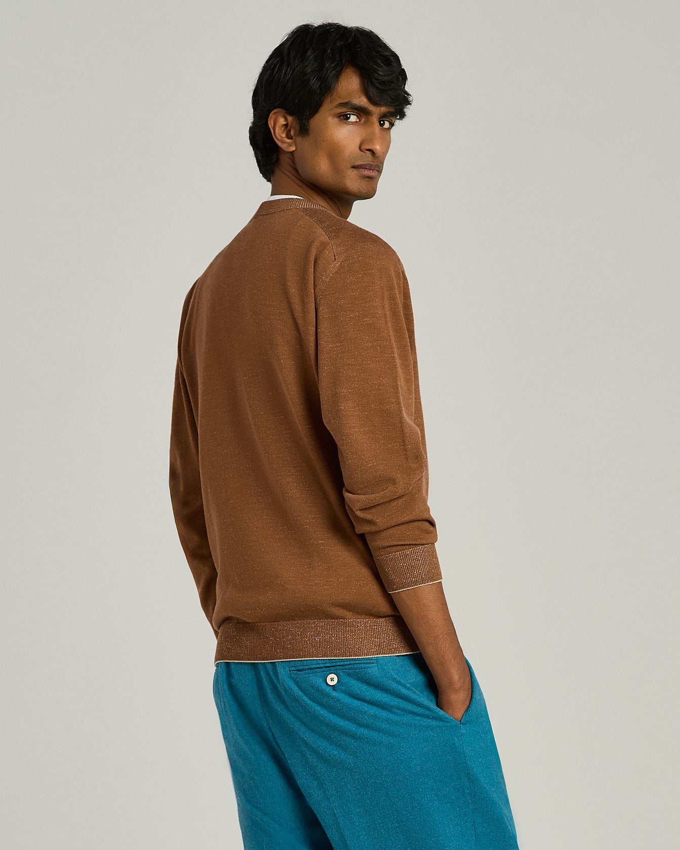 Kiton Brown Virgin Wool Crew-Neck Pullover Braun Wolle