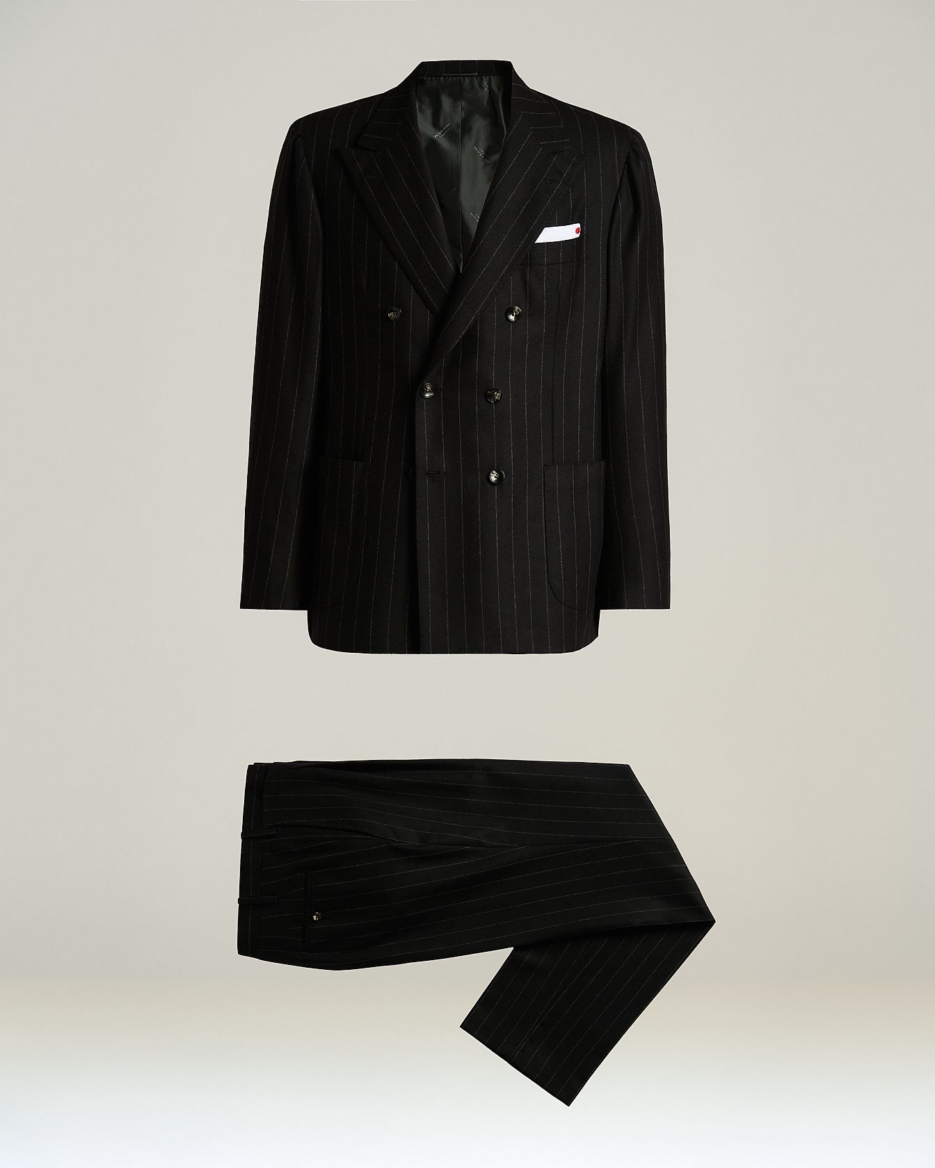 Kiton Anzug Wolle Kaschmir grau Nadelstreifen Gr 52