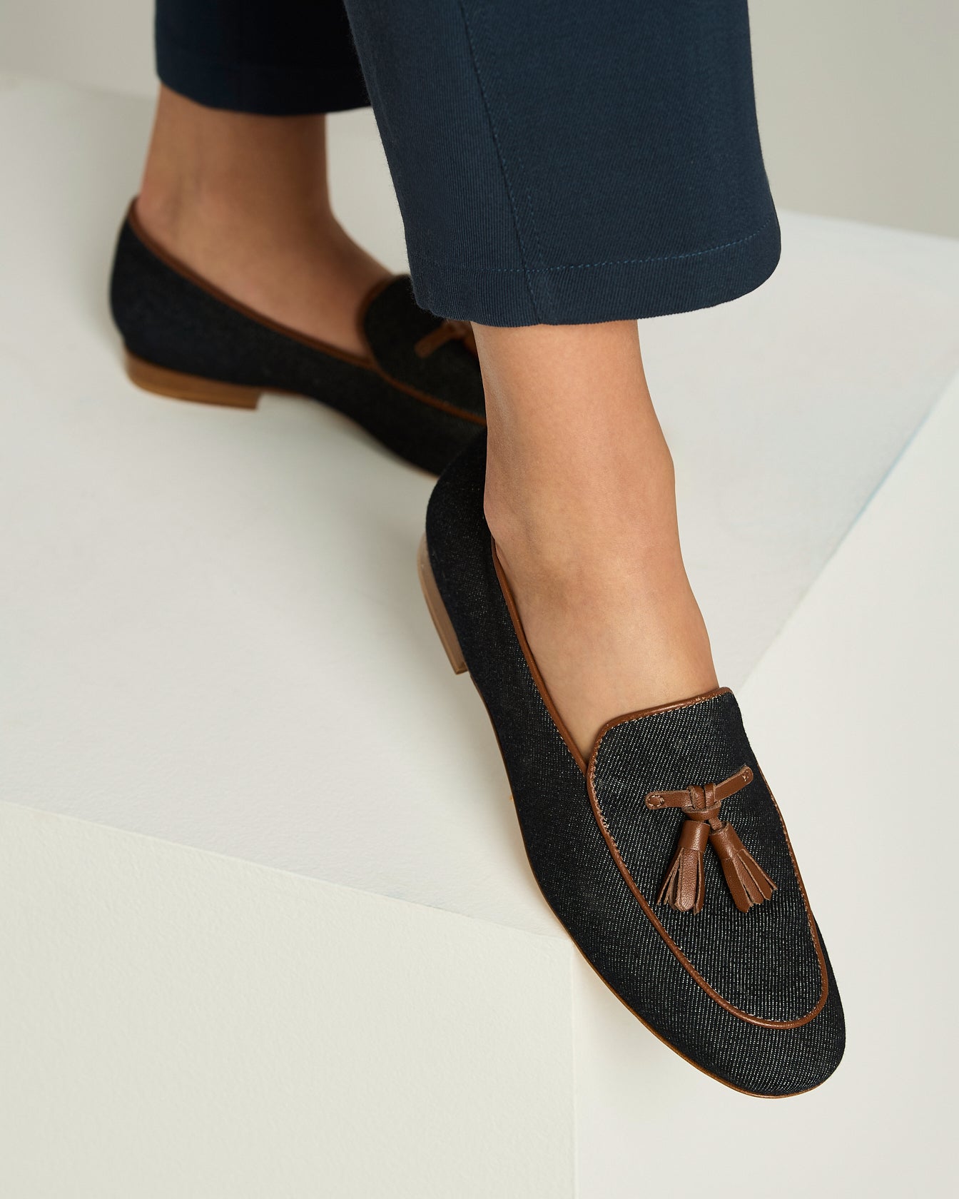 Kiton Shoes Tassel-Loafer Denim Baumwolle Leder