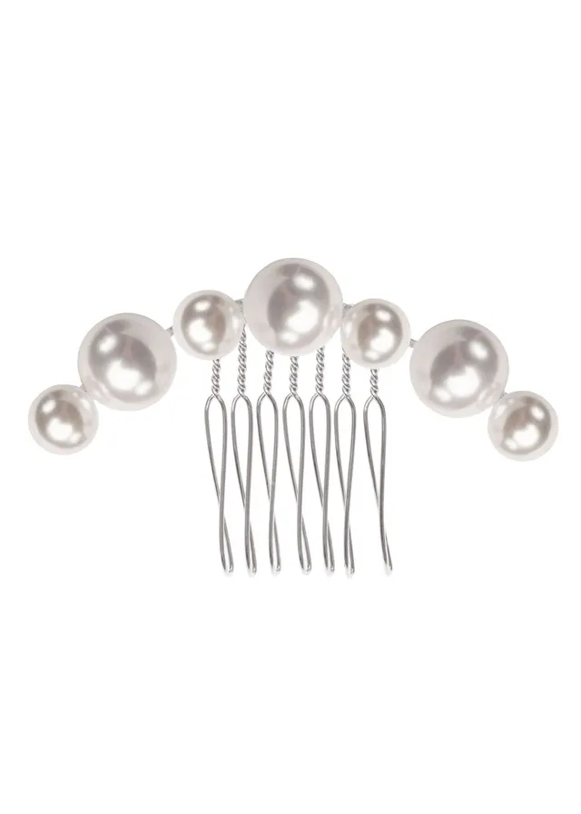 Elizabeth Bower Pearl Dublet Perlenhaarkamm Rhodium 77mm