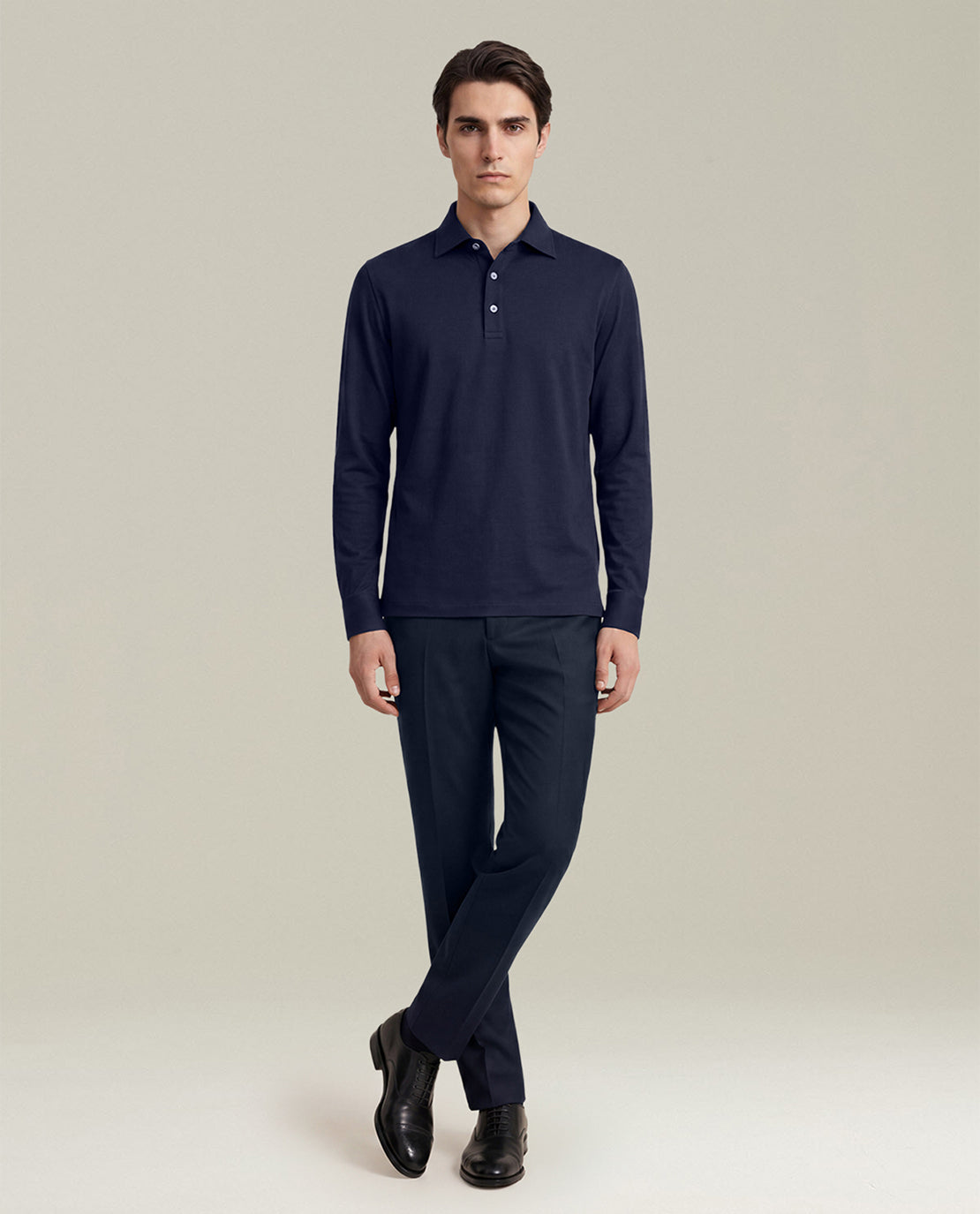 Kiton Hemd Positano Baumwolle Navy Langarm