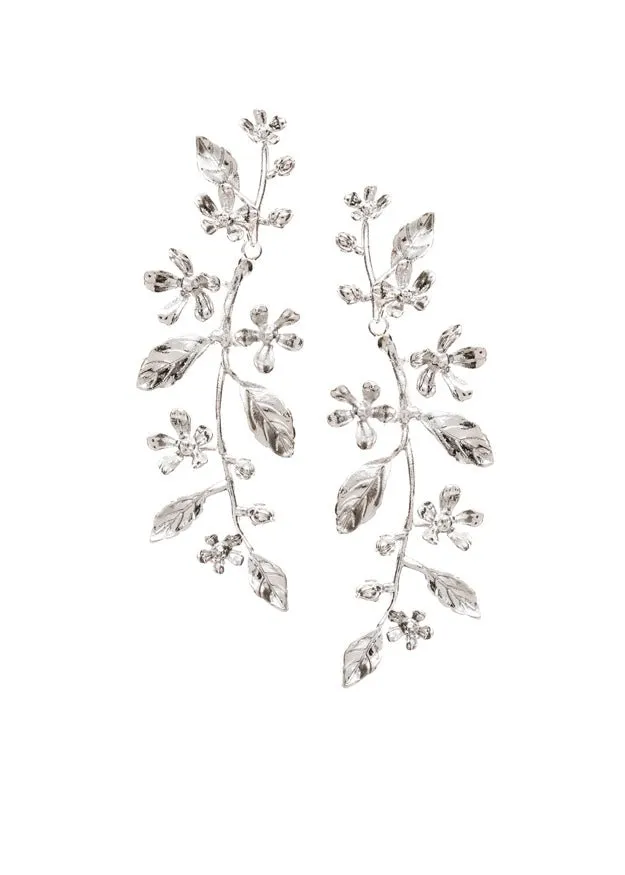 Elizabeth Bower Athena Ohrhänger Rhodium Stecker floral 75 mm