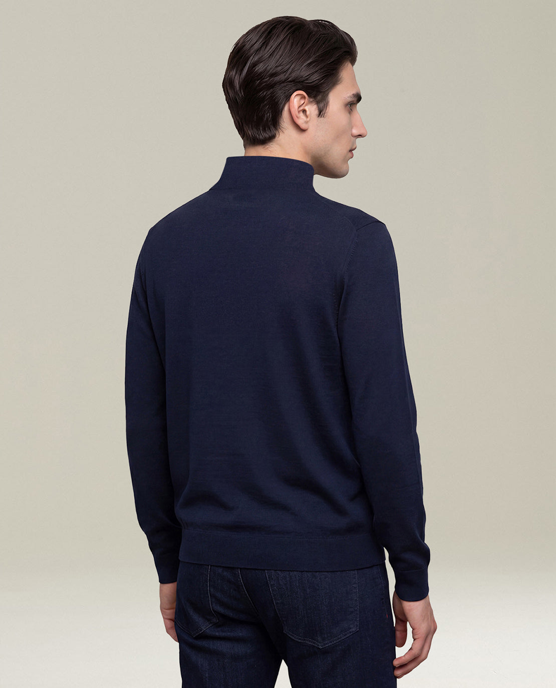 Kiton Knitwear Half-Zip Pullover Wolle Navy Herren