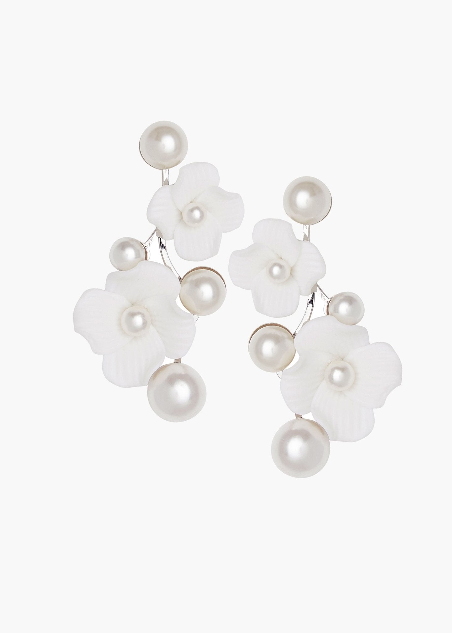 Elizabeth Bower Weiss Hängeohrringe Rhodium Stecker Perle