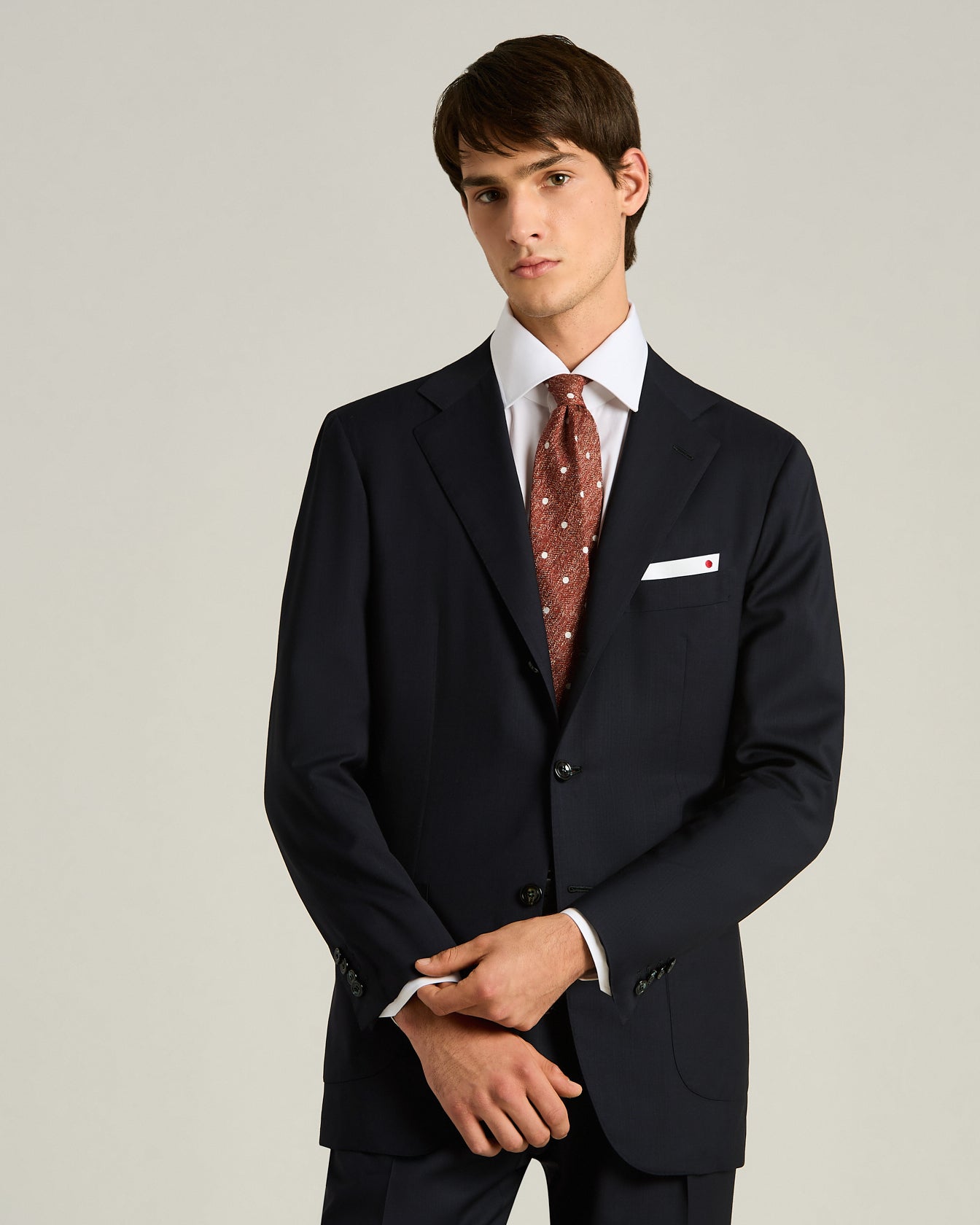 Kiton Polka Dot Krawatte Rostbraun Weiß TU handgestrickt