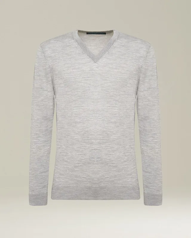 Kiton Knitwear V-Ausschnitt Pullover Wolle Hellgrau