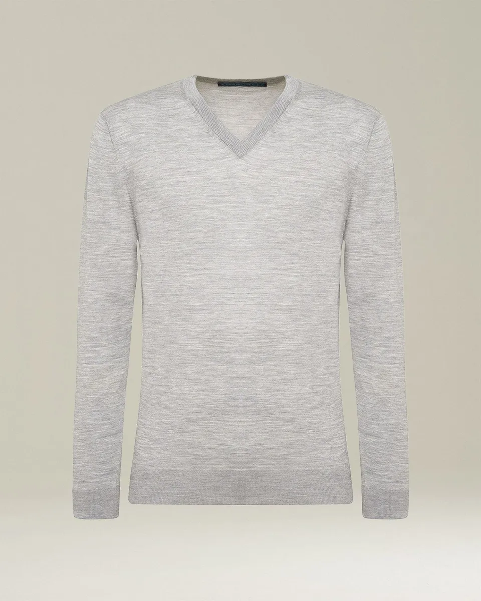 Kiton Knitwear V-Ausschnitt Pullover Wolle Hellgrau