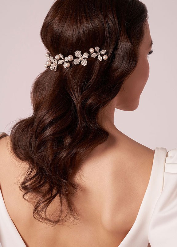 Elizabeth Bower June Pearl Crystal Haarband Rhodium 203 mm
