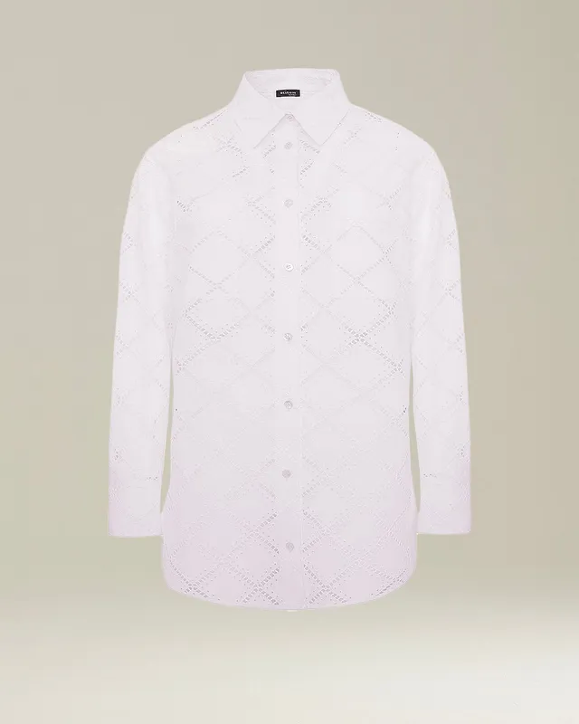 Kiton Shirt Baumwollhemd Weiß Oversize Broderie
