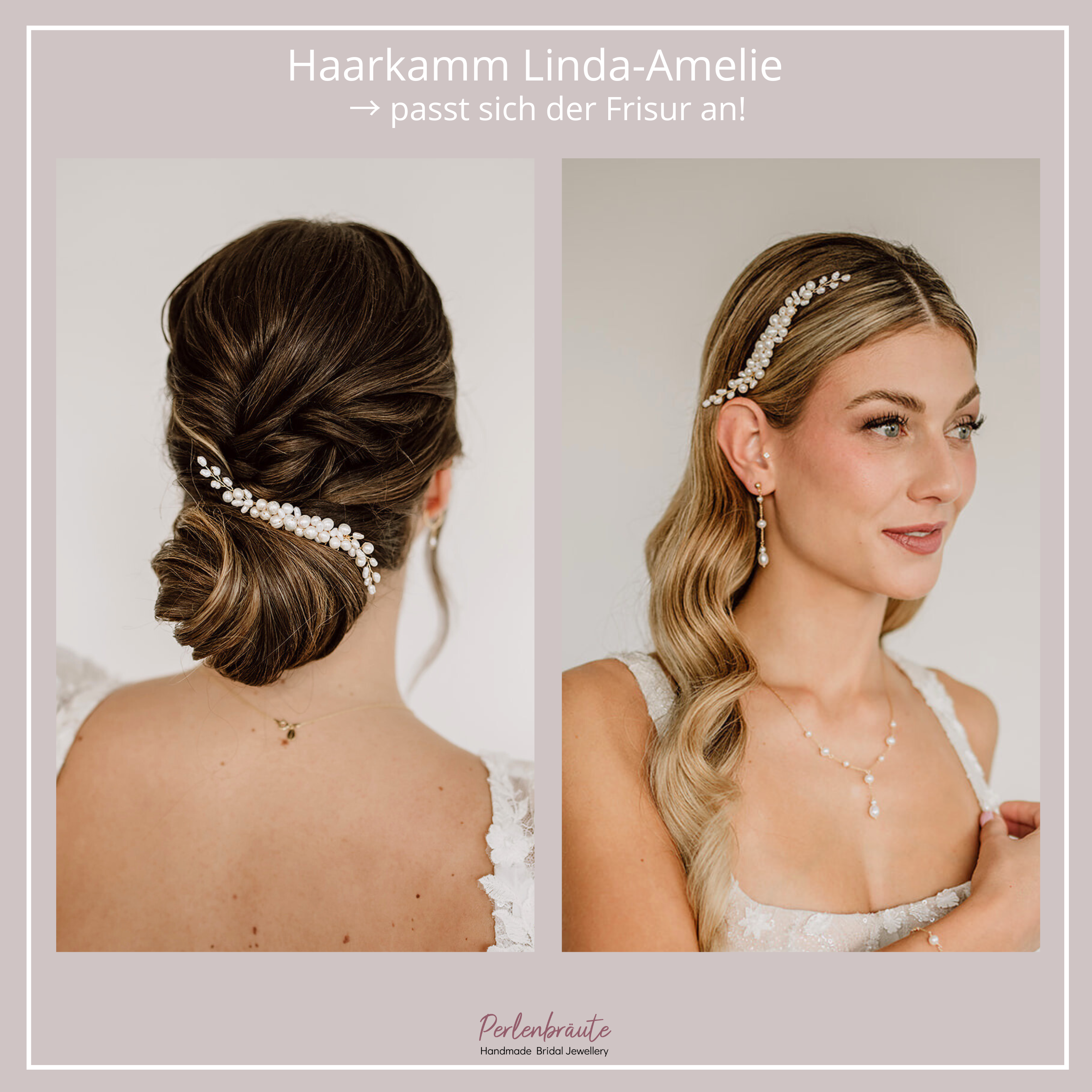 Perlenbräute Linda-Amelie Haarkamm Gold mit Süßwasserperlen