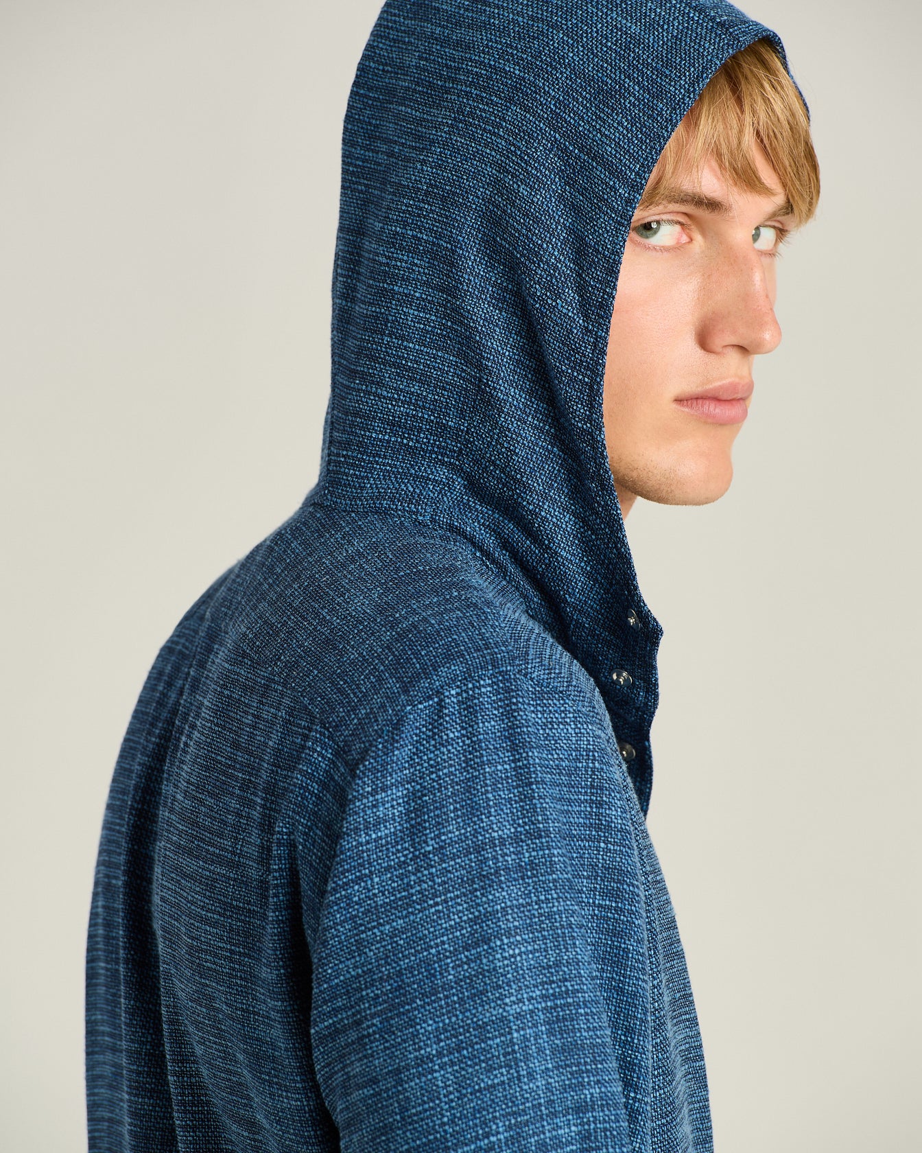 Kiton Shirts Overshirt Blau Kapuze Naturfaser