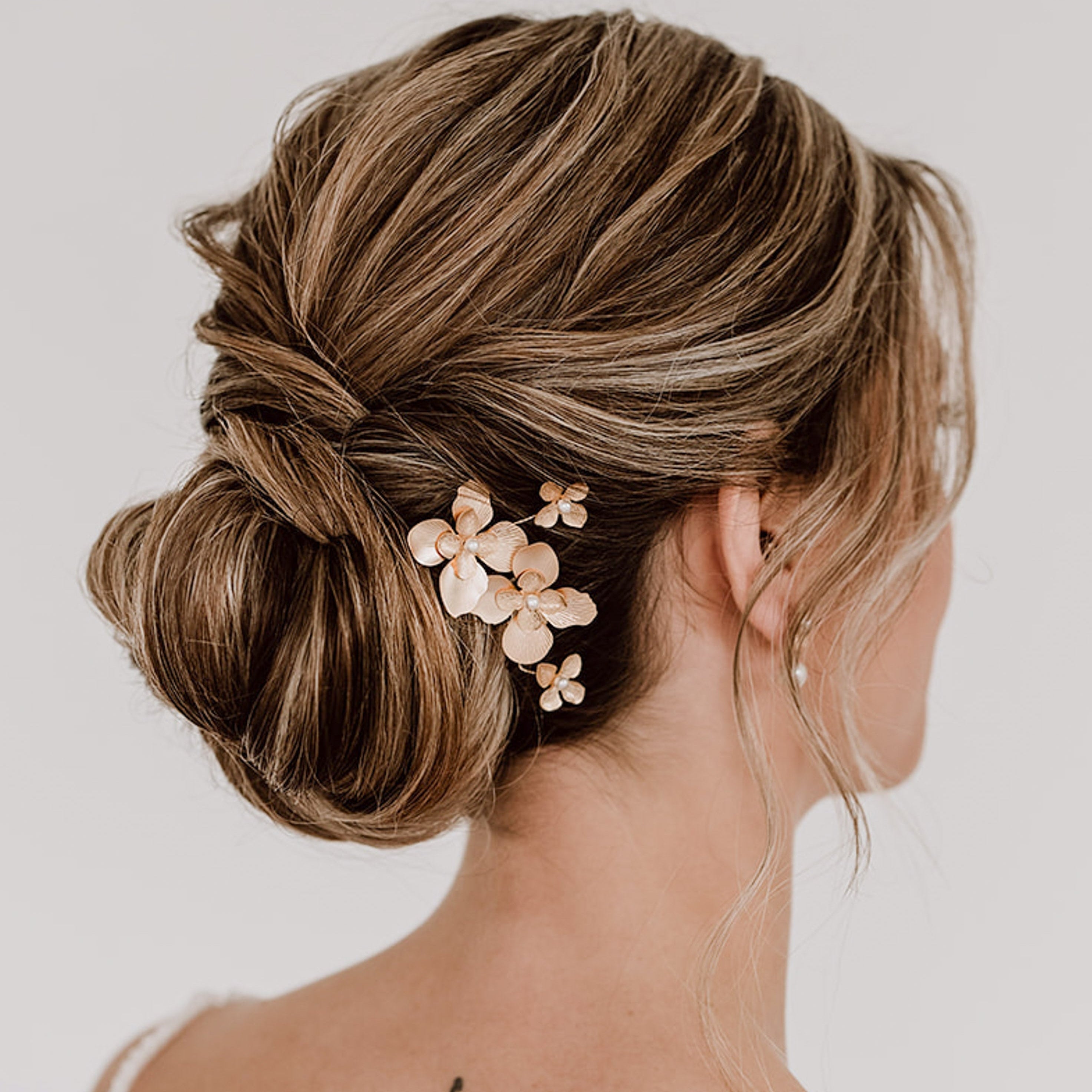 Perlenbräute Haarschmuck Vika Haarnadeln Blüten 3er Gold Perlen