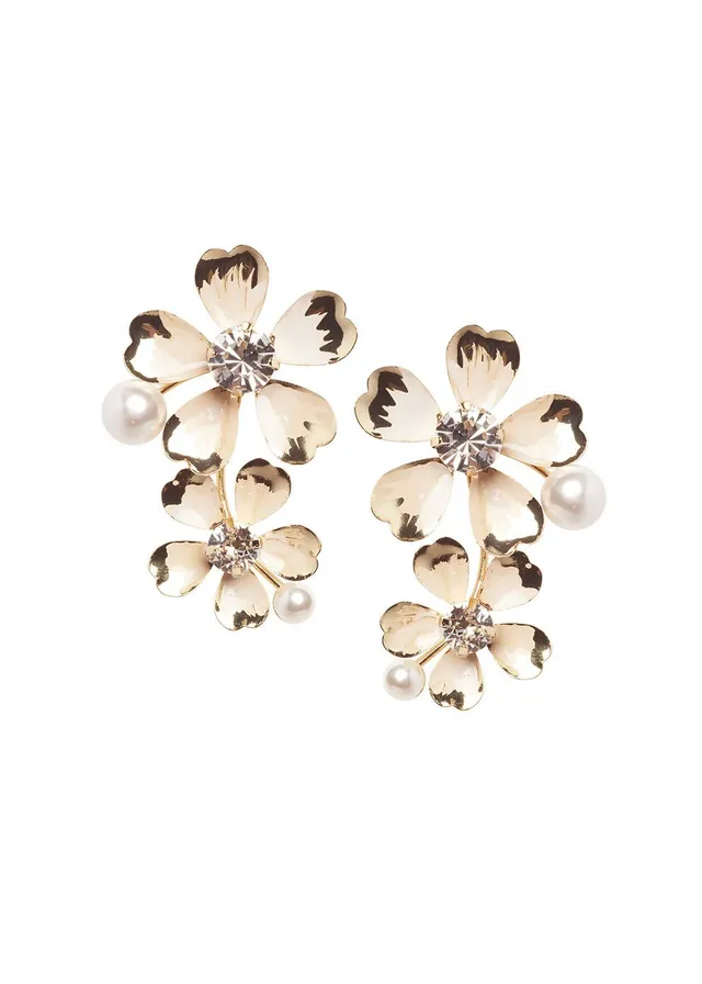 Elizabeth Bower Daisy Double Ohrhänger Gold Perle 80mm