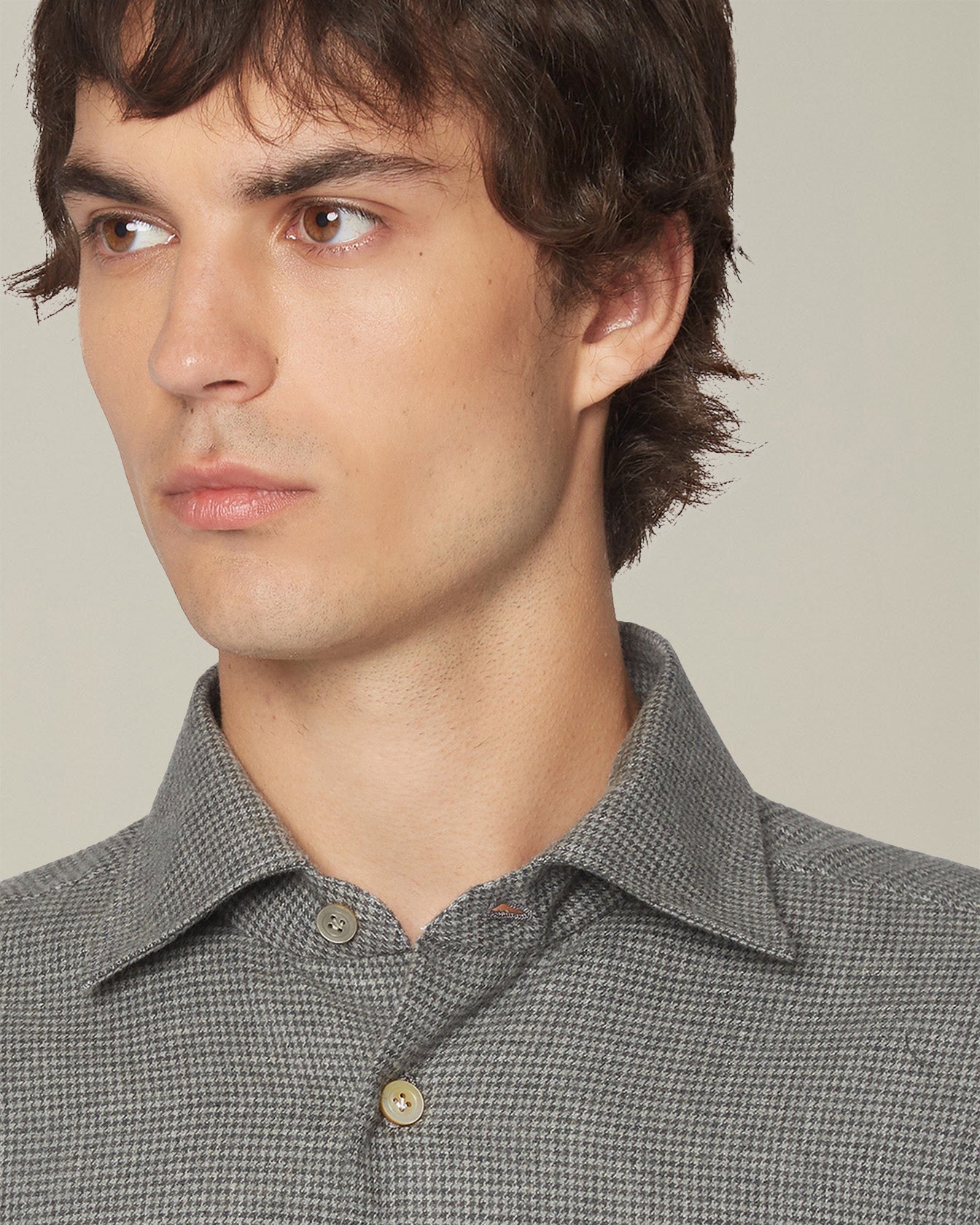 Kiton Nerano Hahnentritt Flanellhemd Baumwolle Gr. 40