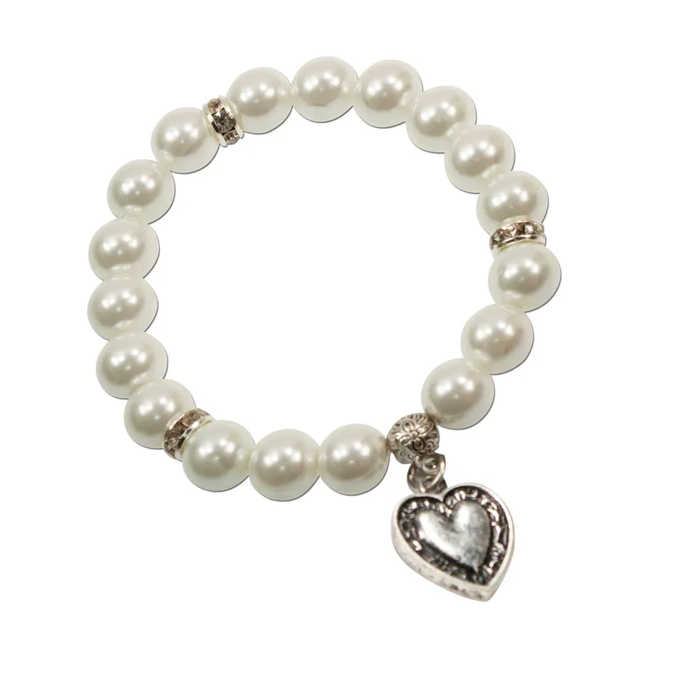 Alpenflüstern DAHEIM Perlen Trachtenarmband Herz creme