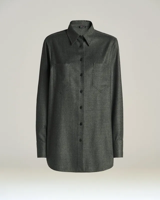 Kiton Shirts Wollhemd grau Virgin Wool 46