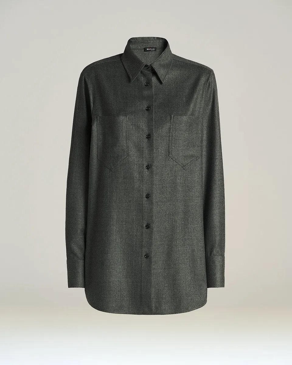 Kiton Shirts Wollhemd grau Virgin Wool 46