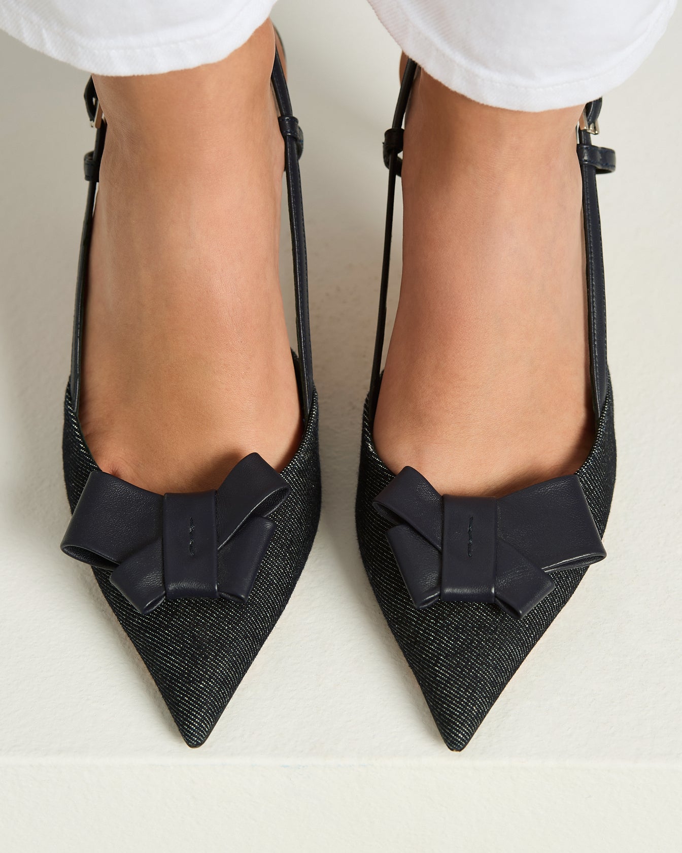 Kiton Court Shoe Slingpumps Blau Baumwolle-Leder Gr.38