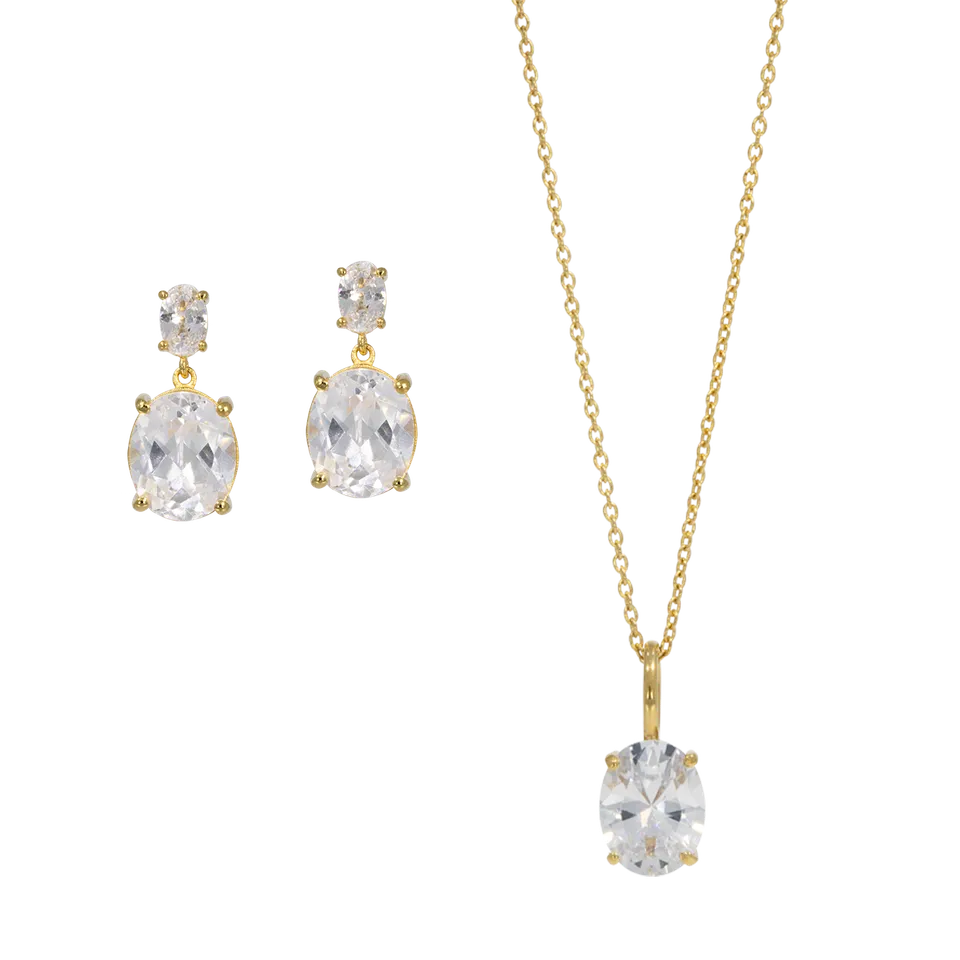Juvelan Evelyn Hazel Schmuckset Kristall Silber Kette Ohrringe