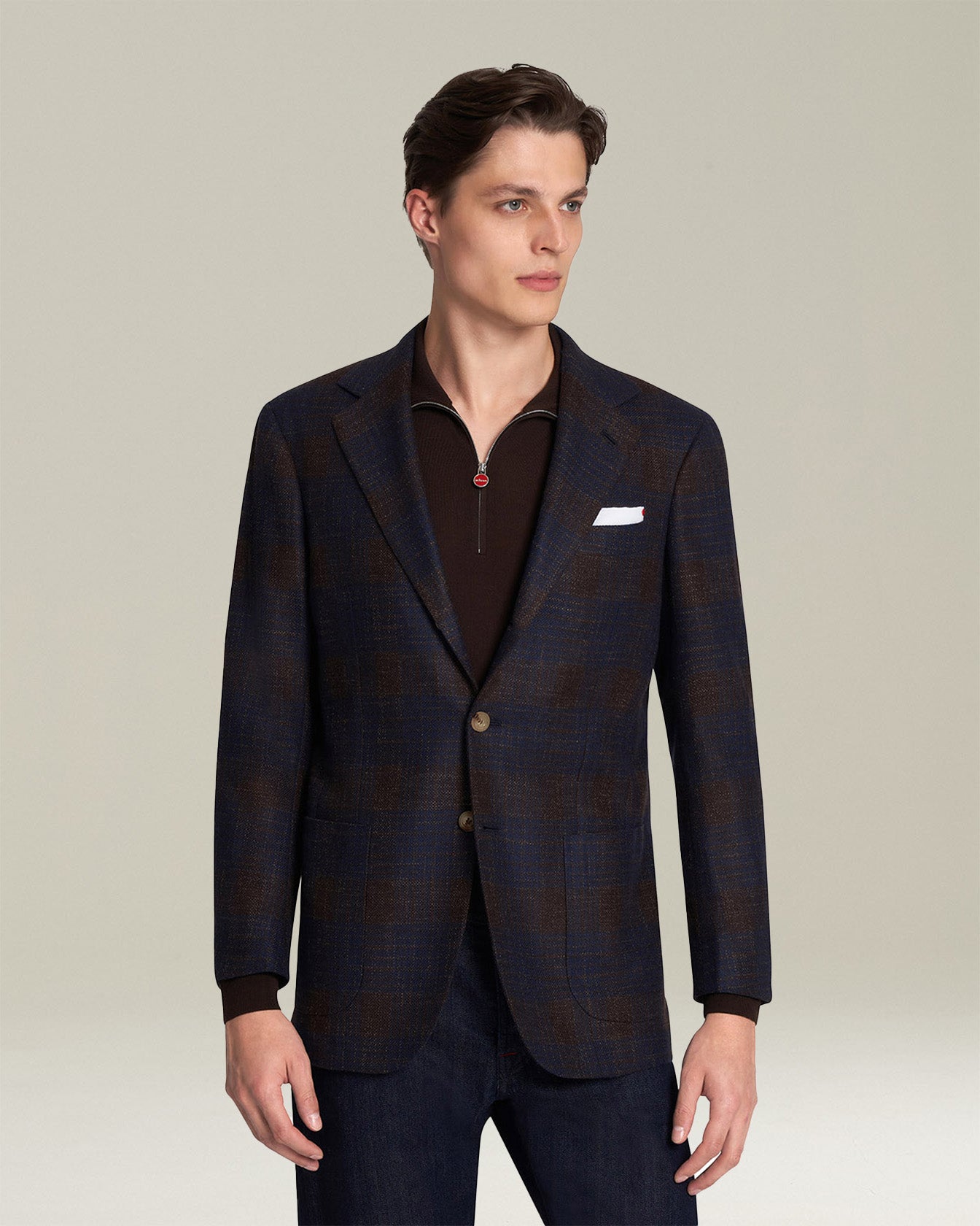 Kiton Jackets Sakko Kaschmir Blau Burgund Overcheck 50