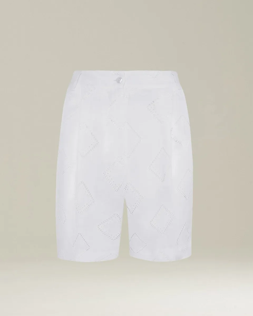 Kiton Trousers Bermuda Shorts weiß Baumwolle Broderie