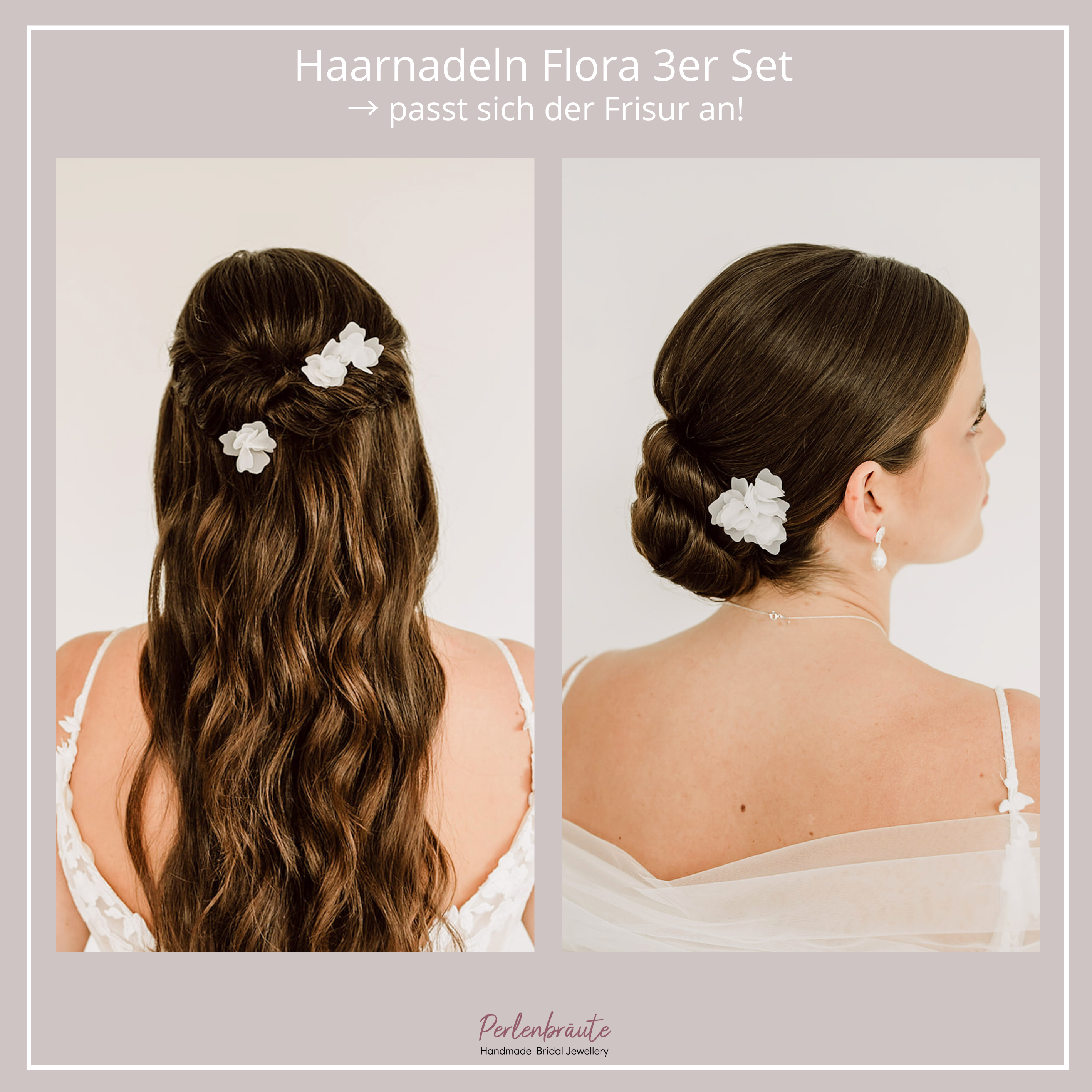 Perlenbräute Flora Haarnadeln Gold Stoffblüten 3er Set
