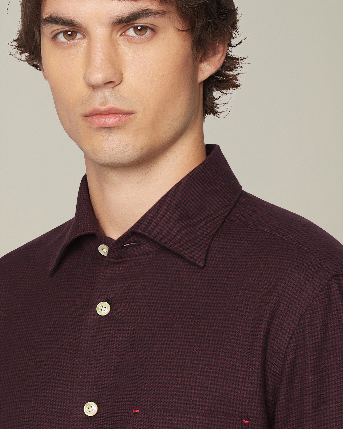 Kiton Nerano Hemd Flanell Hahnentritt Baumwolle