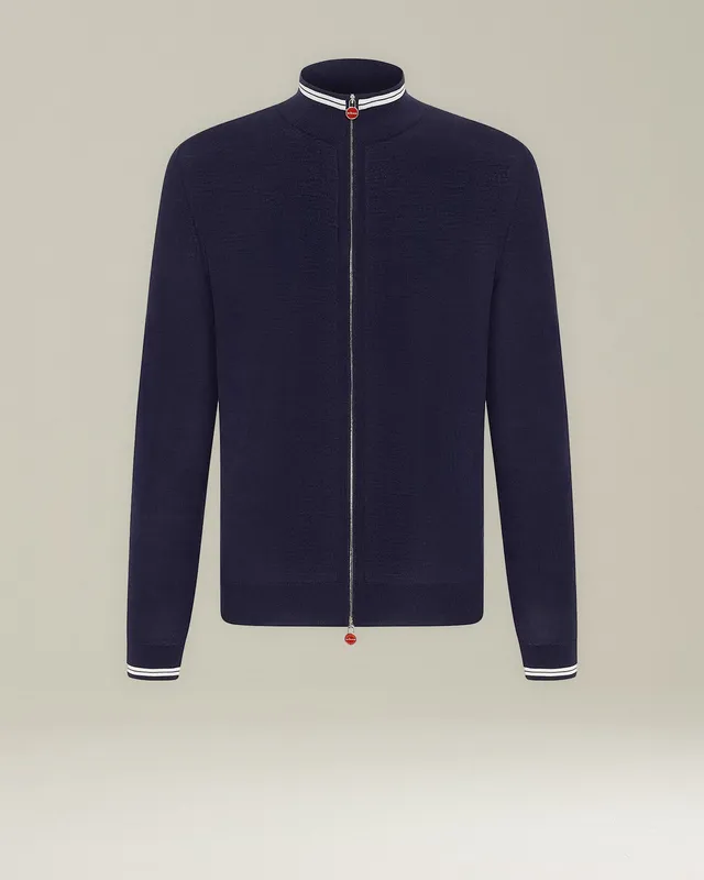 Kiton Cardigan Sporty Herren Strickjacke Wolle Kontrast