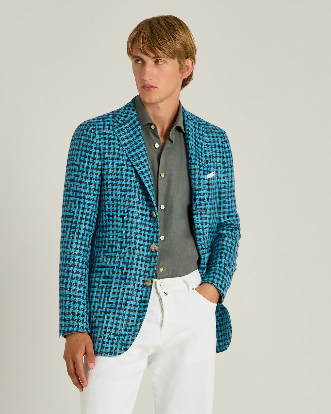 Kiton Sakko Karo Wolle Cashmere Seide einreihig Gr. 46-58