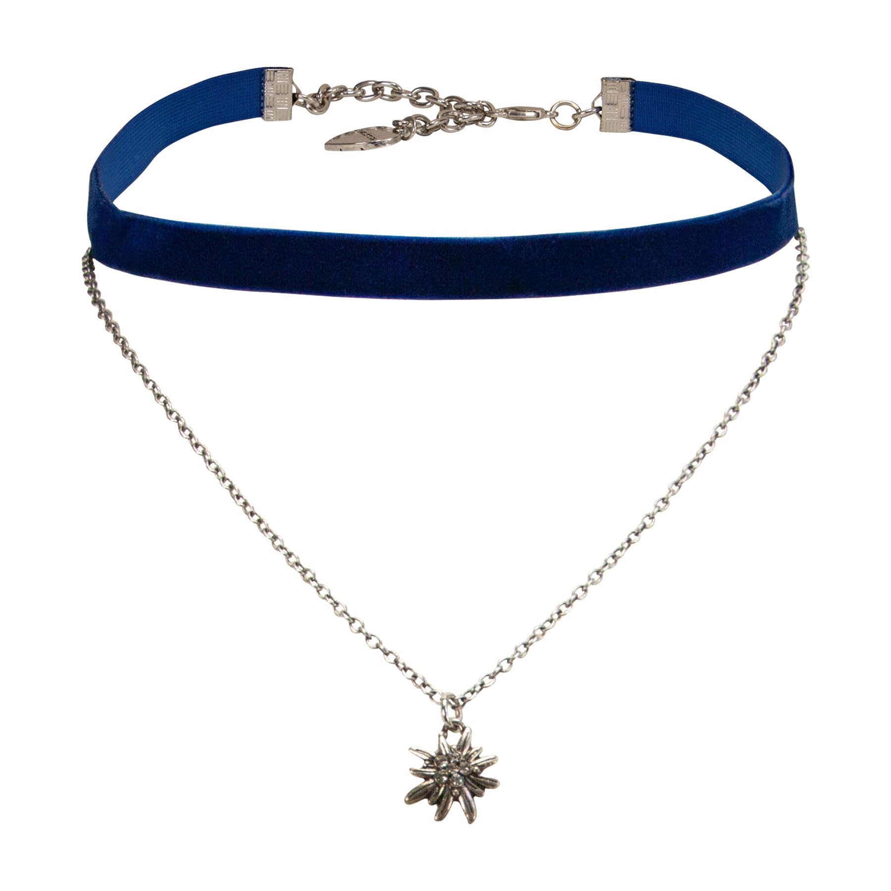 Alpenflüstern DAHEIM DHK332 Kropfkette blau Samt Edelweiss