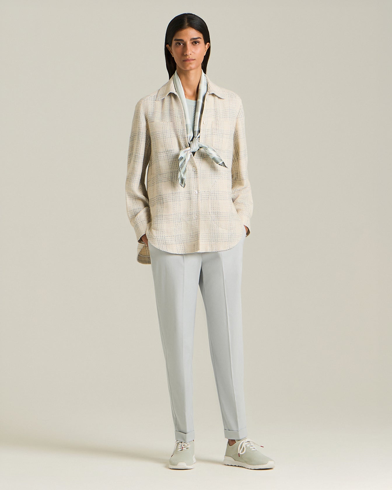Kiton Silk Linen Checked Overshirt kariert
