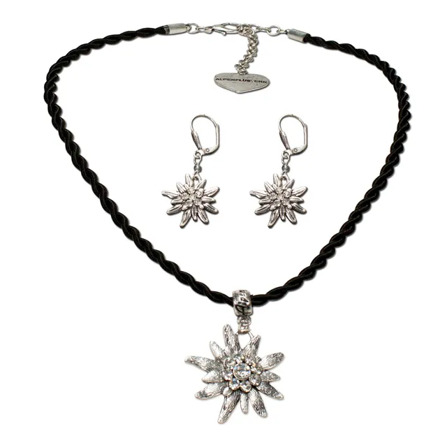 Alpenflüstern SET021 Trachtenset Edelweiß Kette Ohrringe