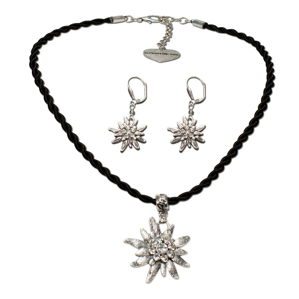 Alpenflüstern SET021 Trachtenset Edelweiß Kette Ohrringe