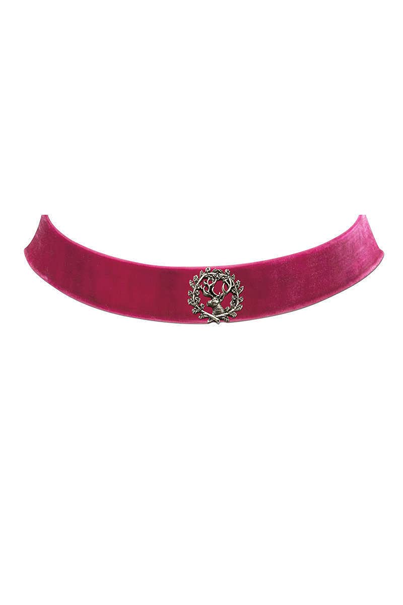 Alpenflüstern DAHEIM Kropfband Samt Hirsch Pink elastisch