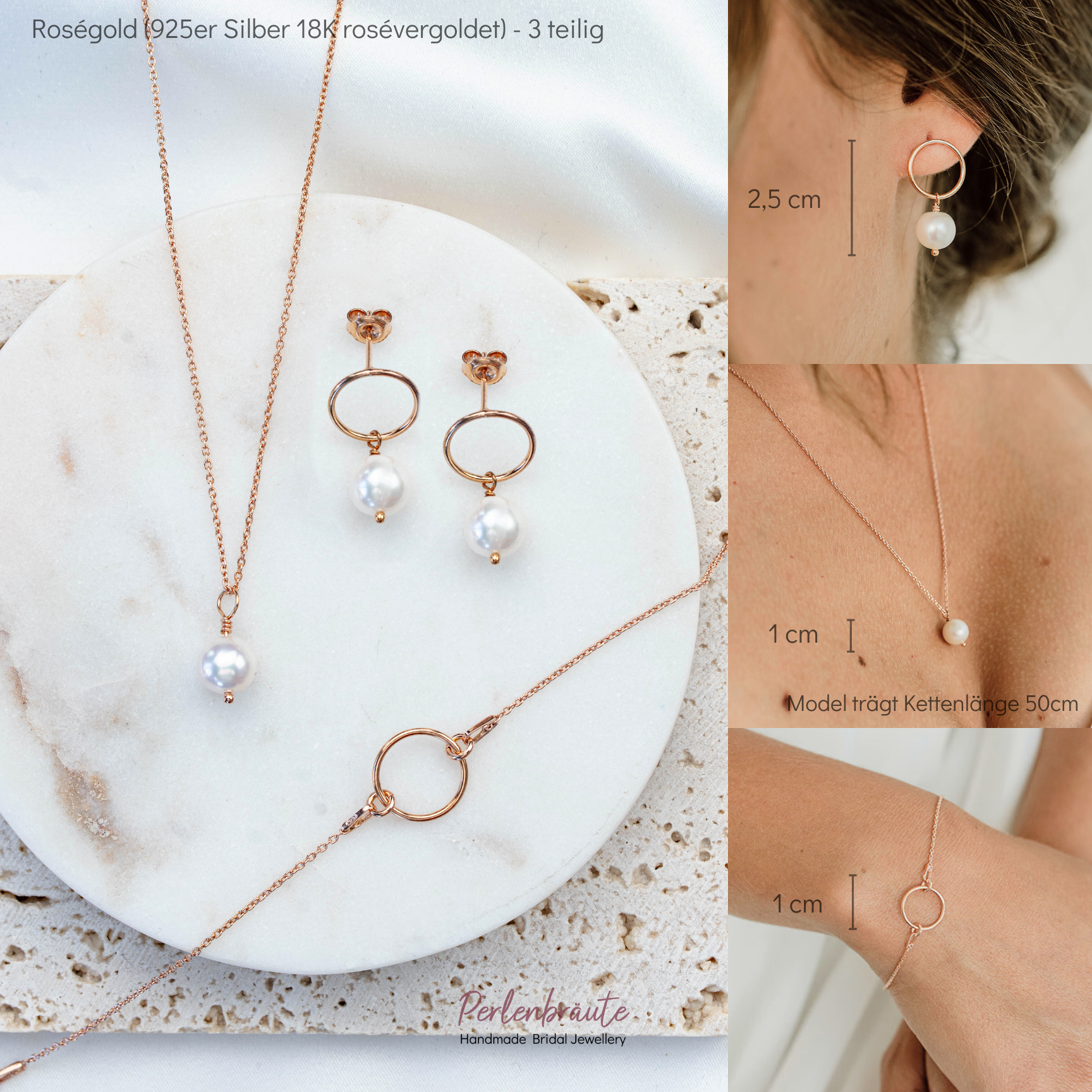 Perlenbräute Toni Schmuckset Süßwasserperlen Gold 45 cm