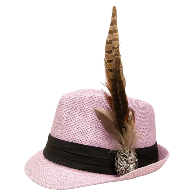 Alpenflüstern DAHEIM ADV128 Strohhut Fasanenfeder Rosa-Rosé