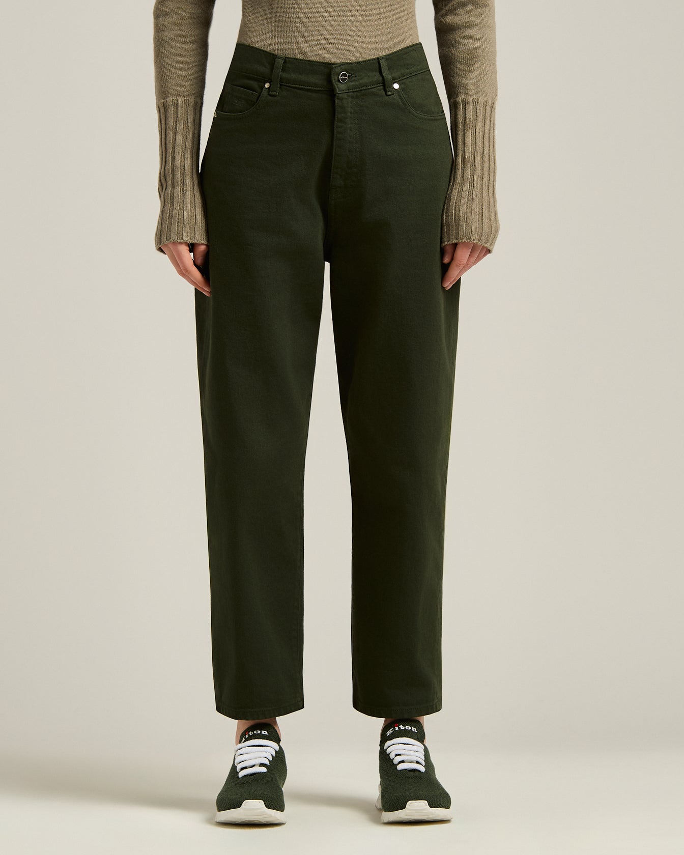 Kiton Trousers Stretch Baumwollhose Damen dunkelgrün elastisch