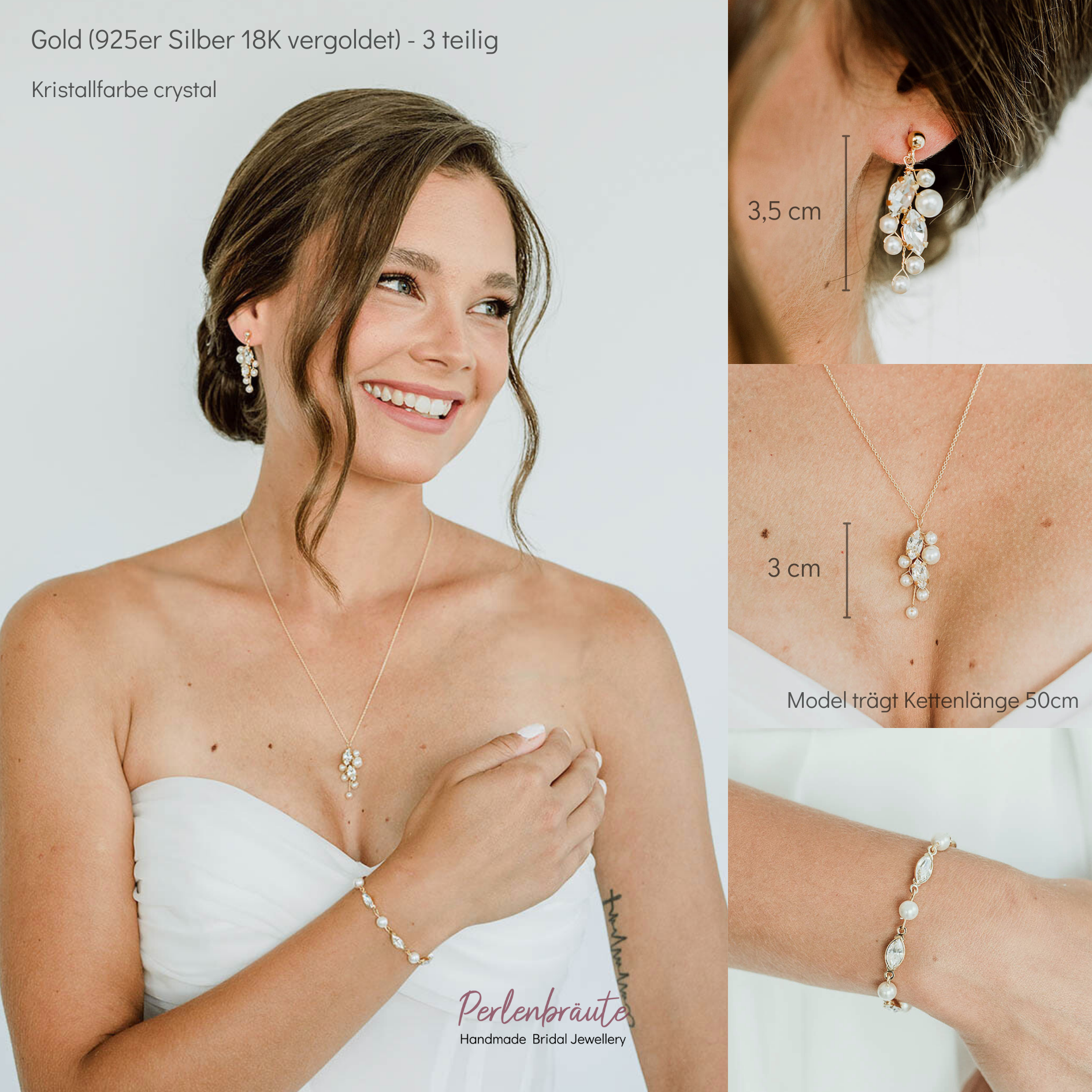 Perlenbräute Ana Brautschmuck Set Perlen Gold White Opal