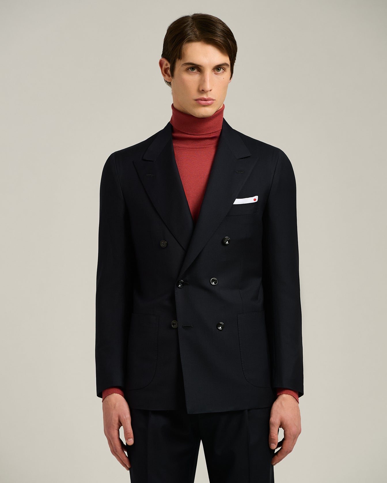 Kiton Suits Monochrome Zweireiher Anzug Wolle Blau Gr. 50