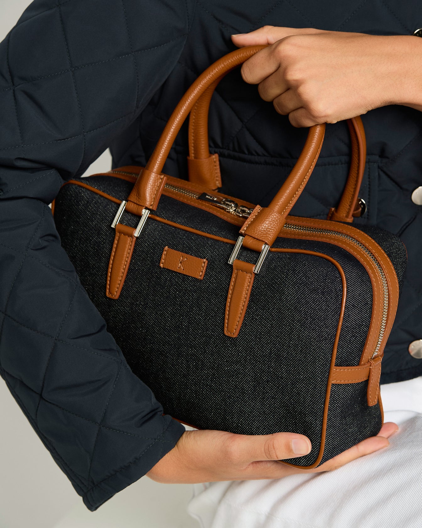 Kiton Kiss Me Tasche Baumwolle Leder TU natur