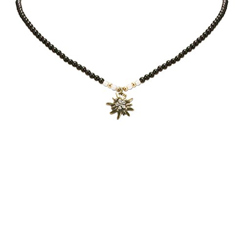 Alpenflüstern DAHEIM DHK181 Dirndlkette schwarz Perlen Edelweiss