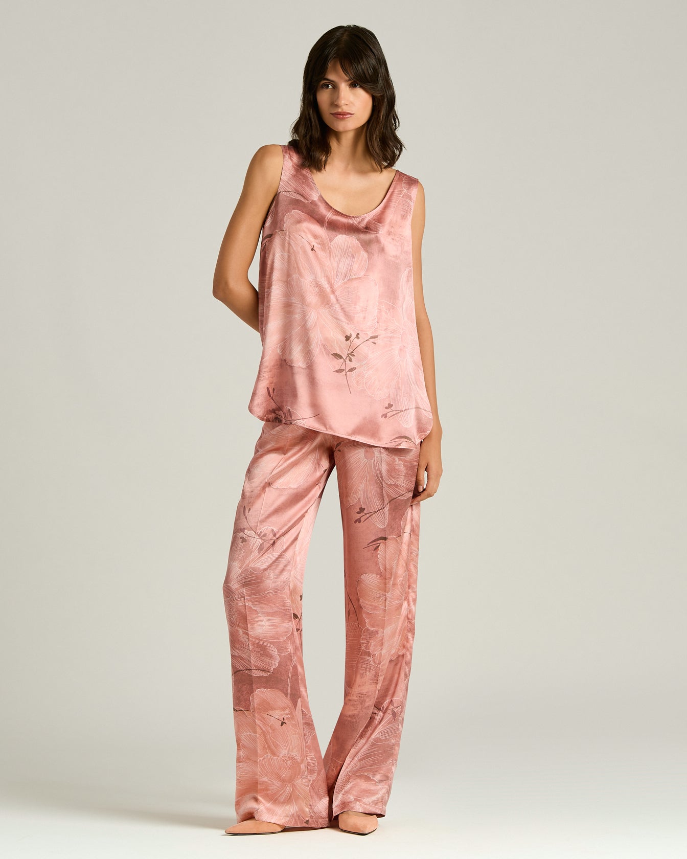 Kiton Seidenhose Rose Gemustert Weit Größe 42