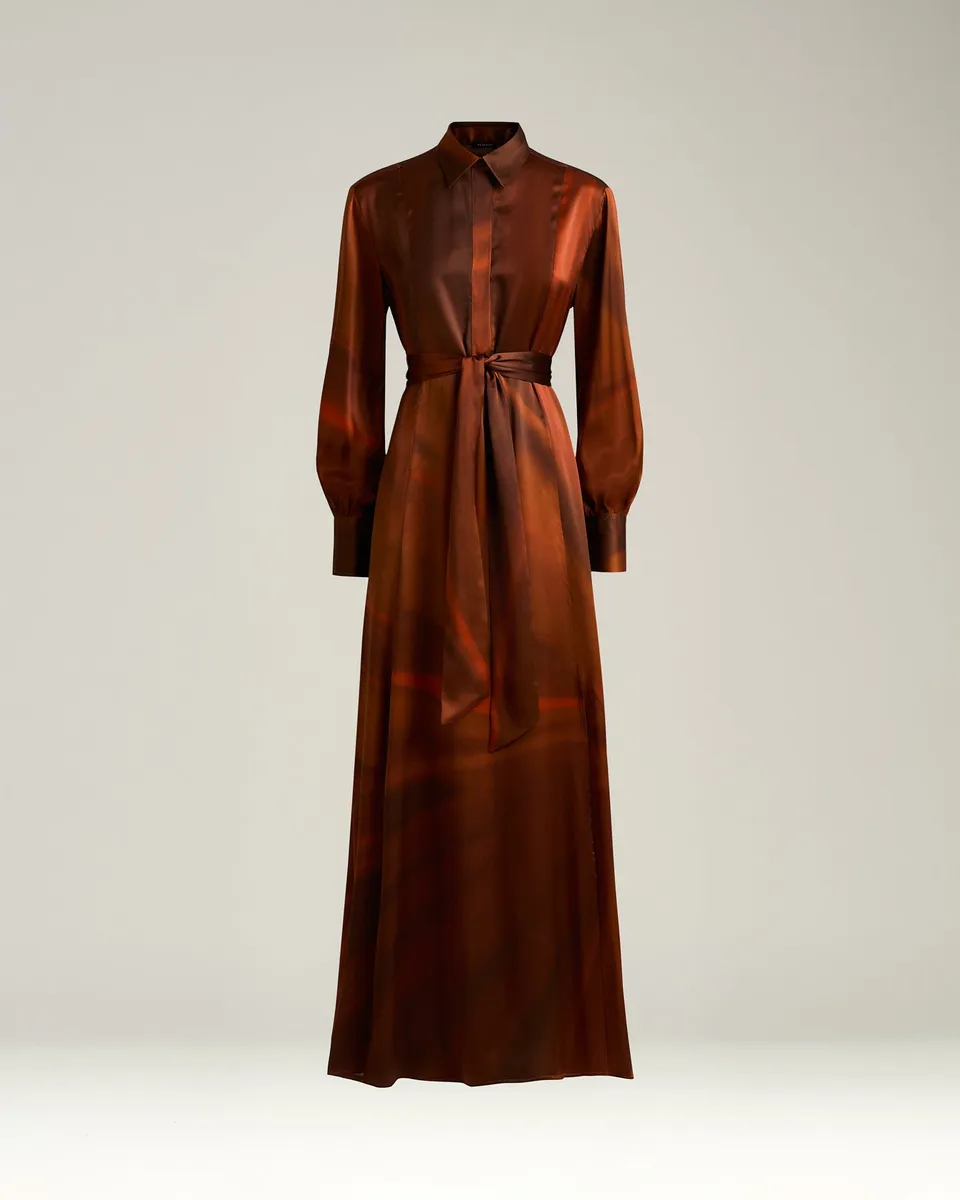 Kiton Dresses Brown Rust Seidenkleid Braun Print Gr.36-48