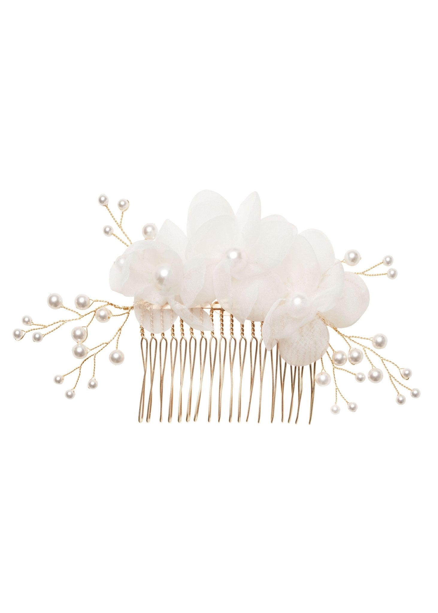 Elizabeth Bower Flutter Pearl Haarkamm Perle Ivory Rhodium